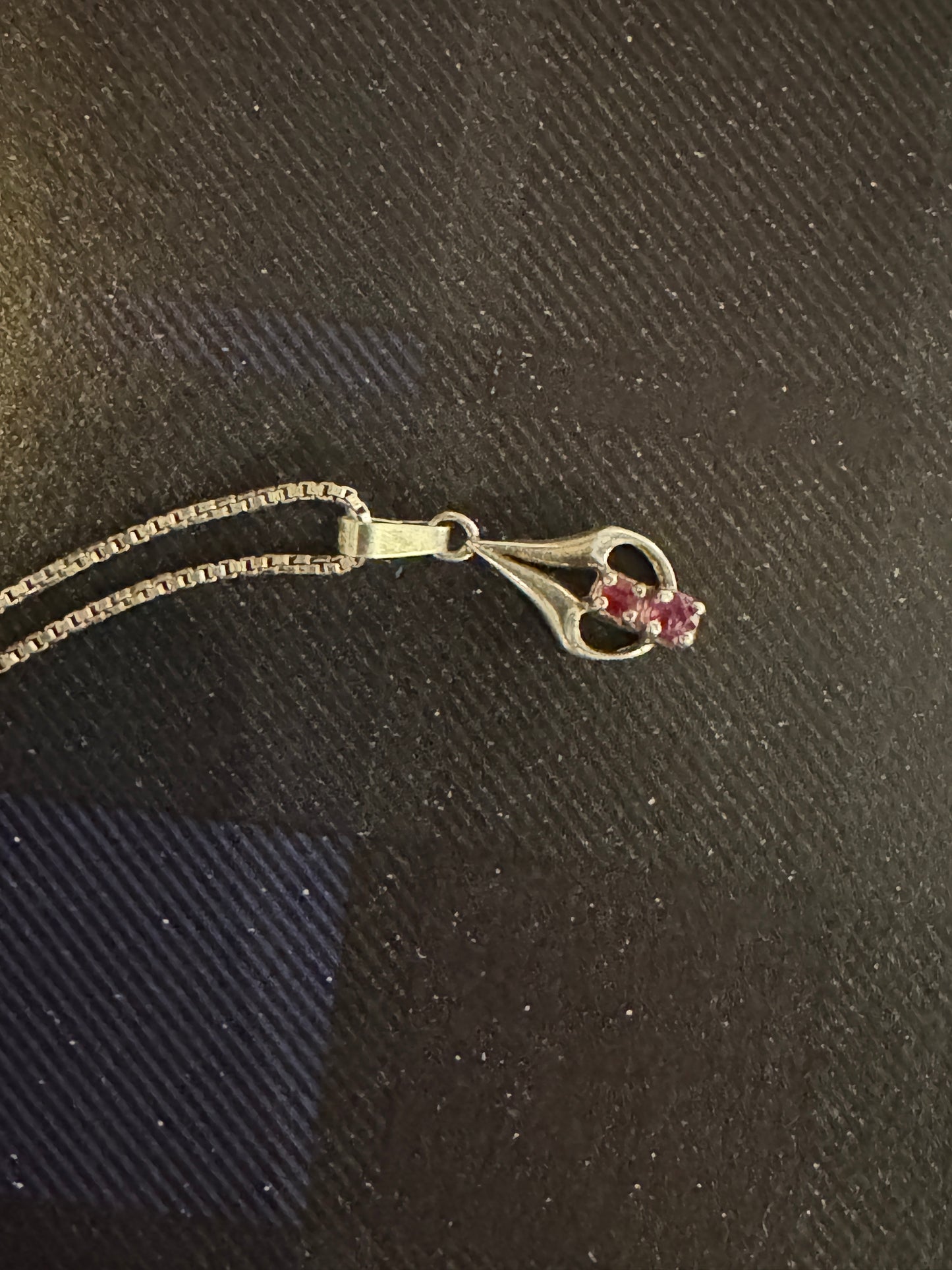 Vintage Sterling Silver Necklace with Ruby-Coloured Stone Pendant – 925