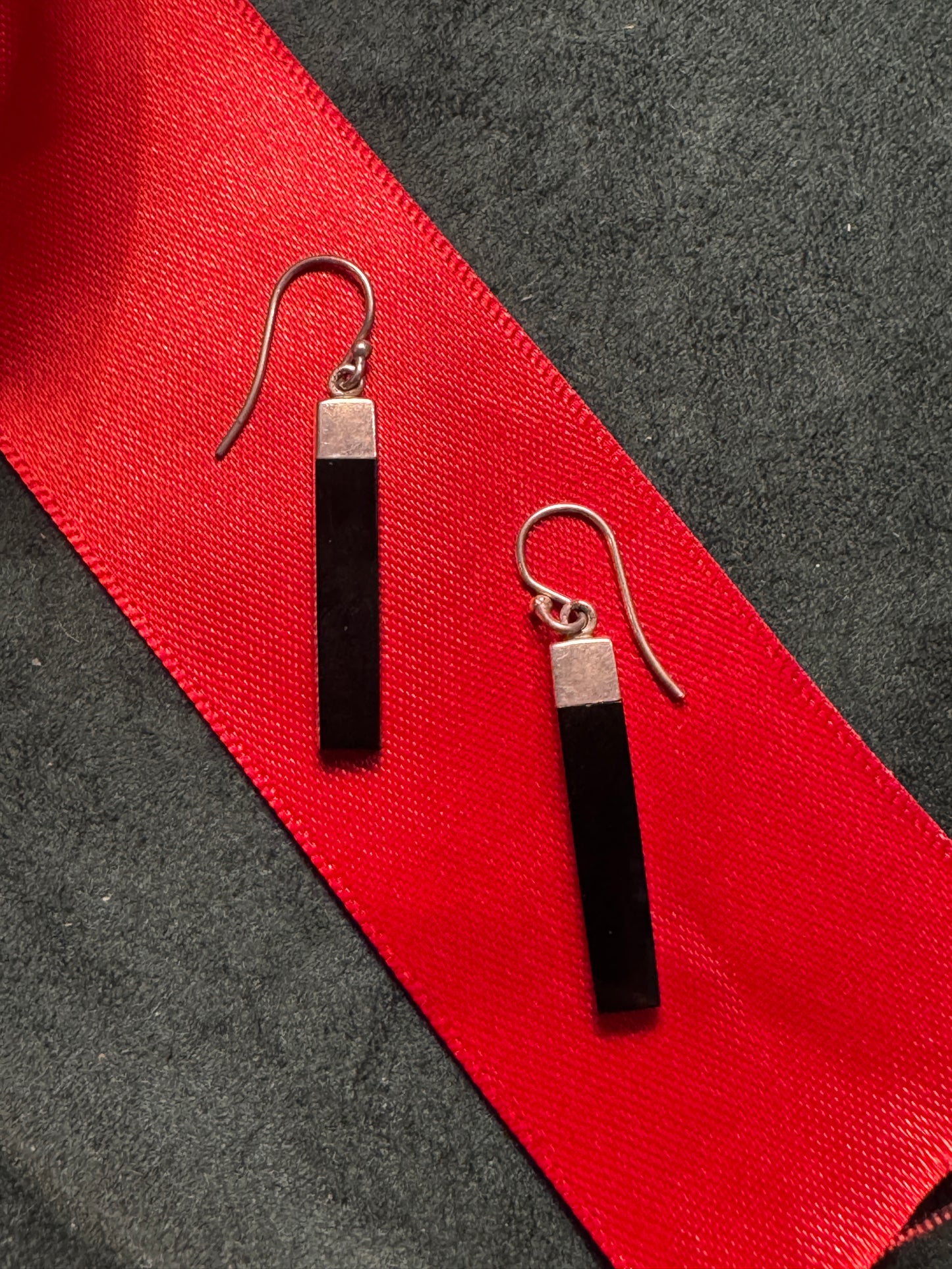 Vintage Sterling Silver & Onyx Earrings – 925