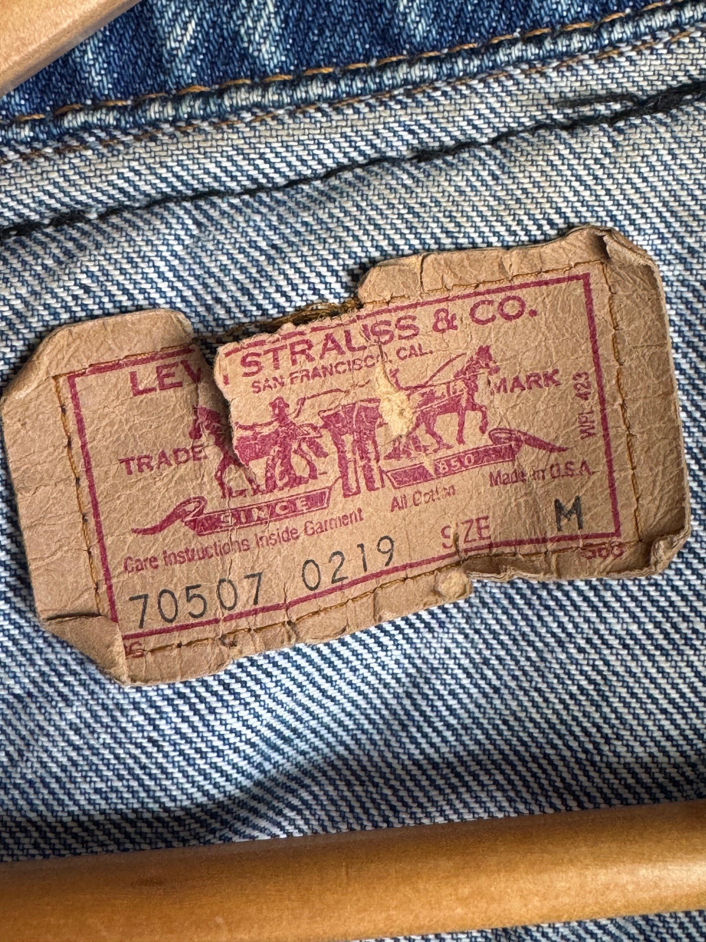 Vintage Levi’s Acid Wash Denim Vest w/ Quilted Faux Leather Shoulders – Made in USA