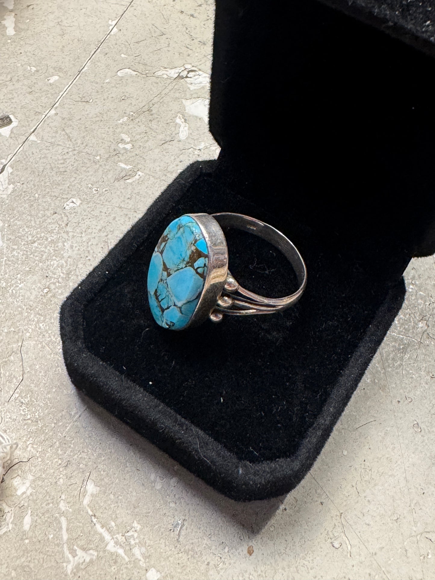 Vintage Sterling Silver & Turquoise Statement Ring – 925