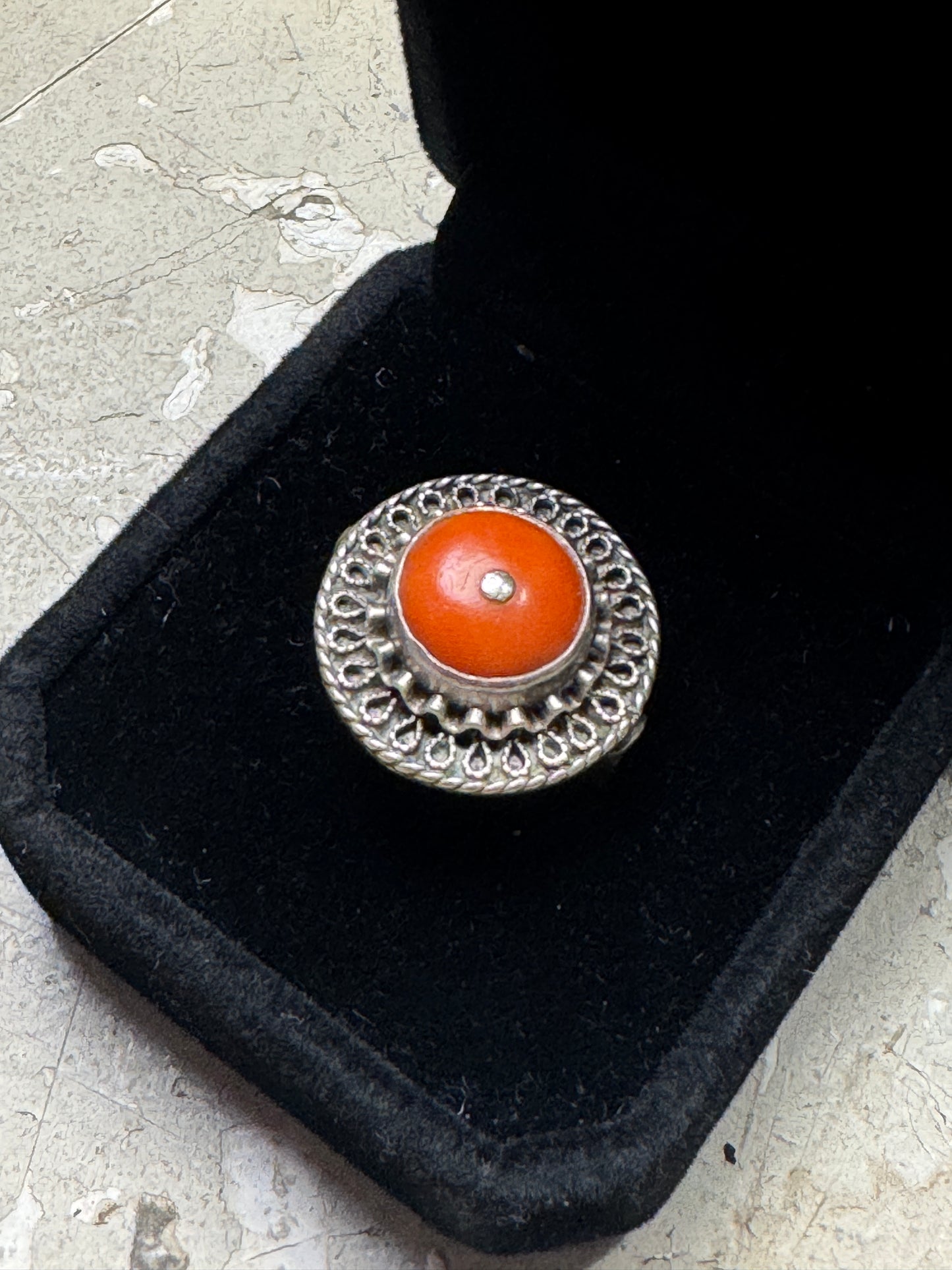 Vintage Sterling Silver Ring Set with Coral