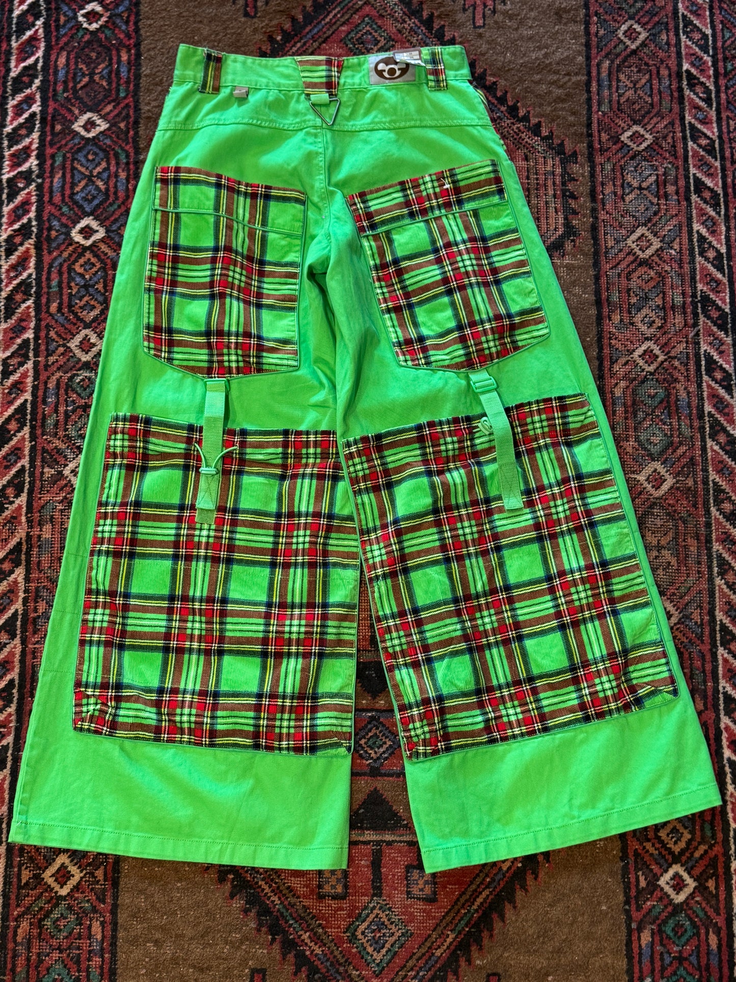 Stuka Parachute Pants – Green with Tartan Panels