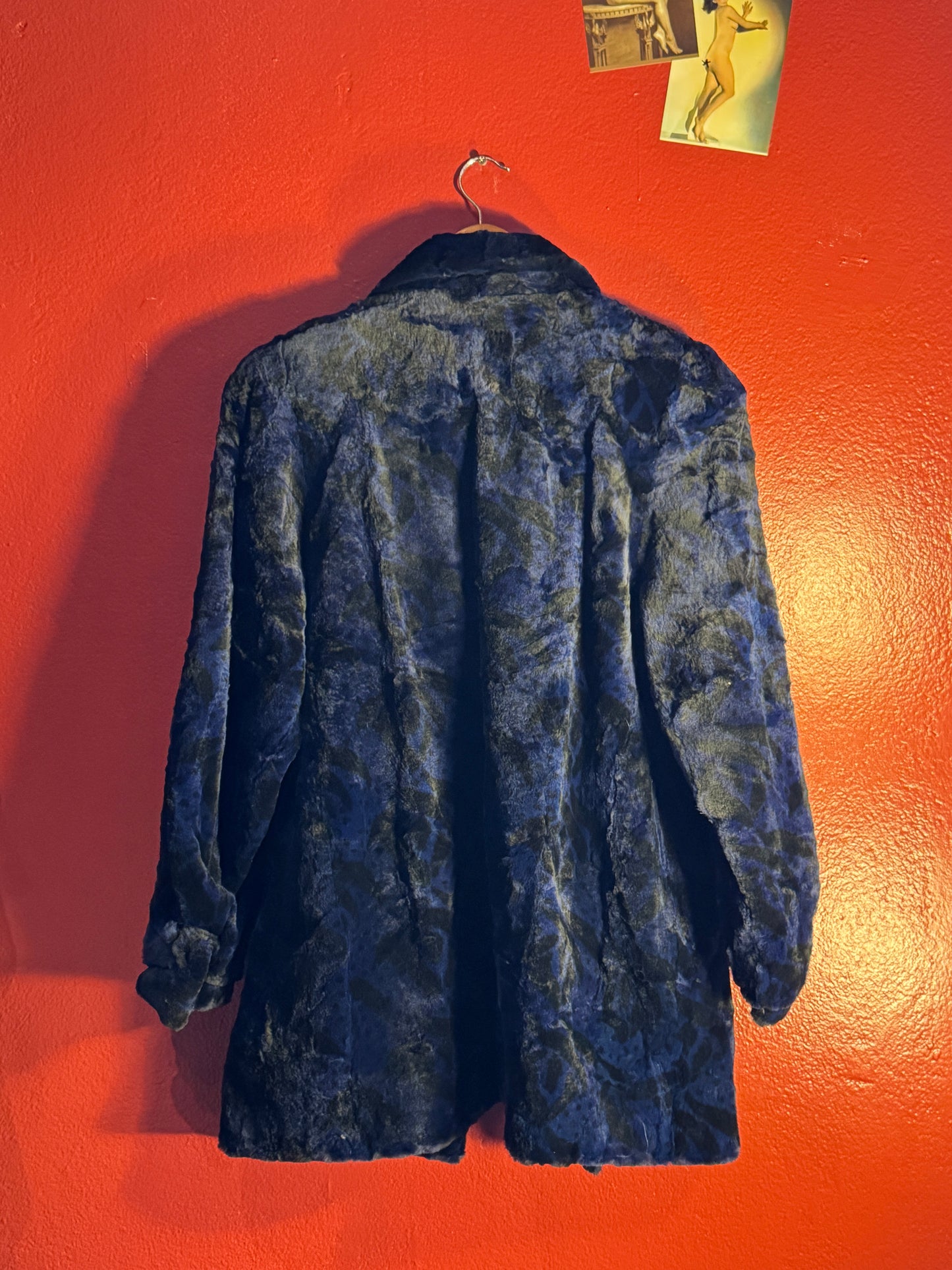 Vintage Blue Patterned Fur Coat - Women’s S/M