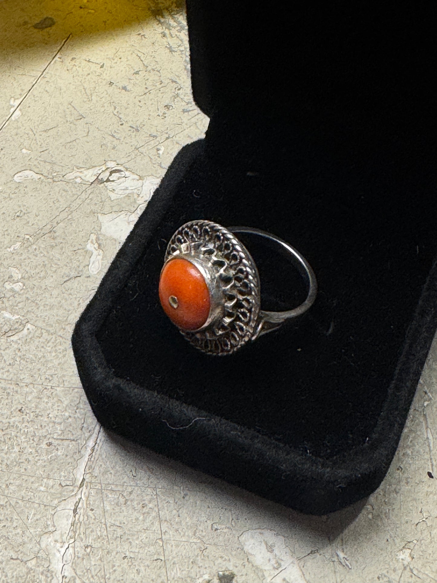 Vintage Sterling Silver Ring Set with Coral