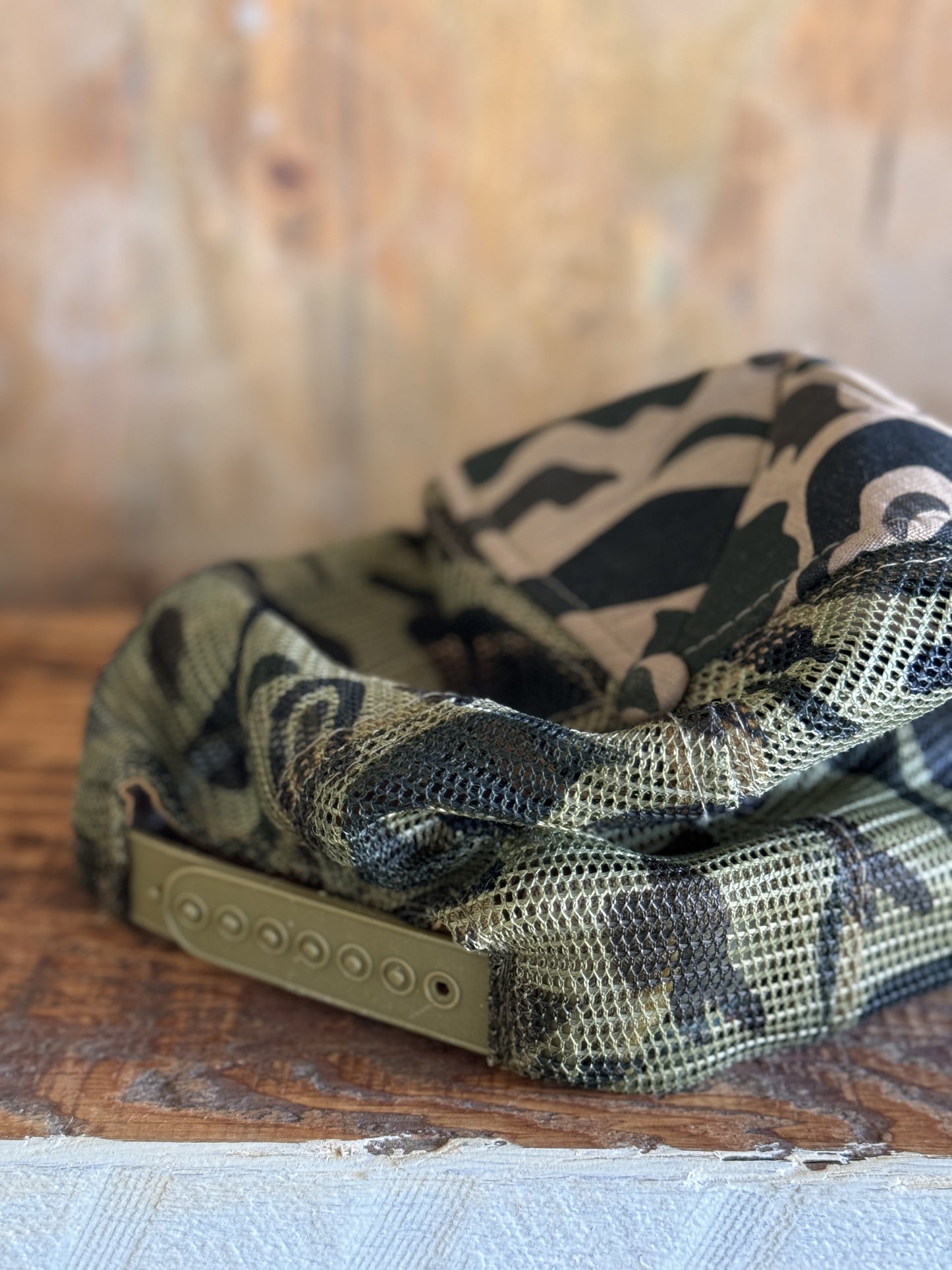 Vintage Camo Trucker Hat with Enamel Pins