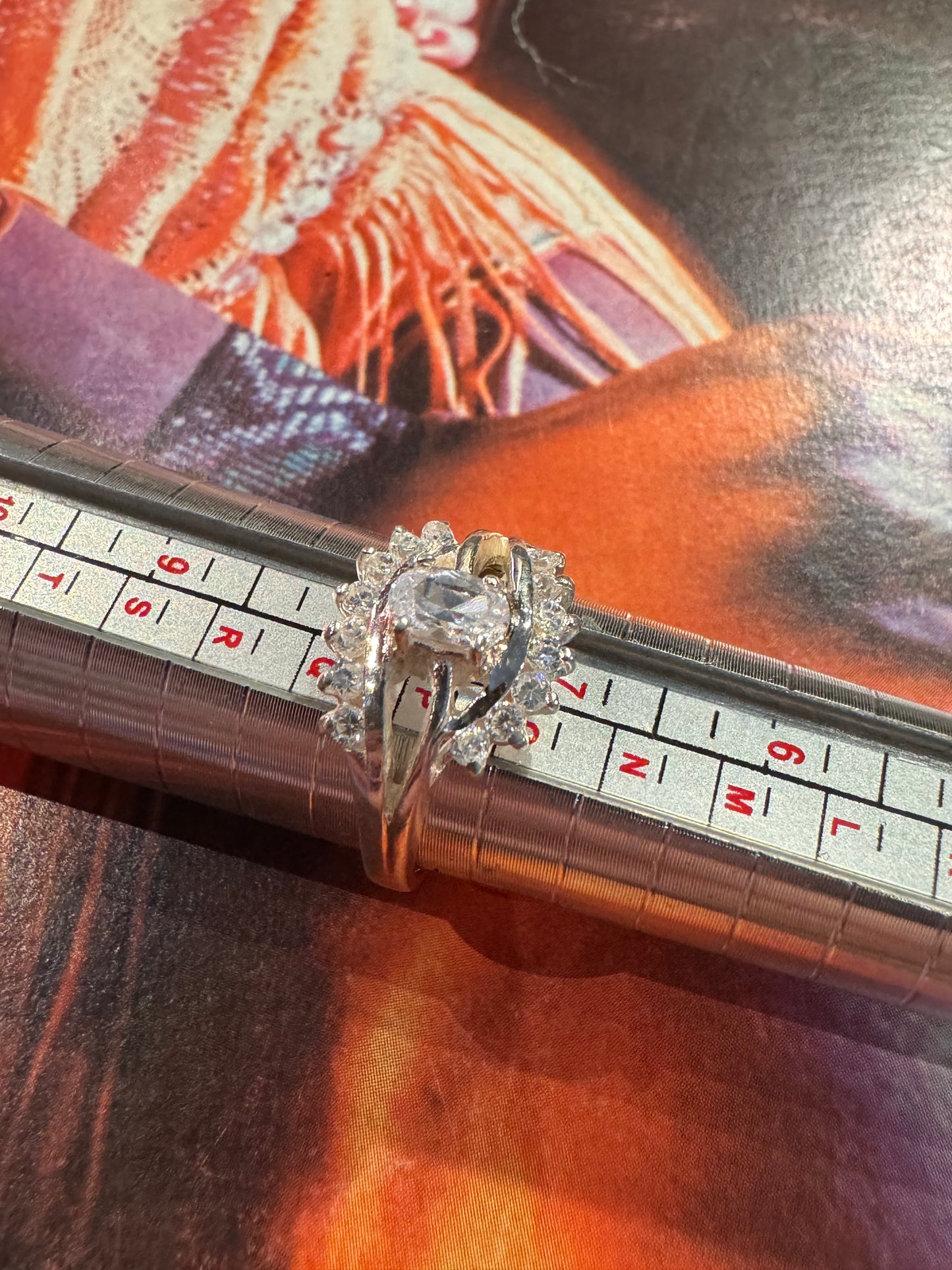 Vintage Cubic Zirconia Cluster Sterling Silver Ring - 925