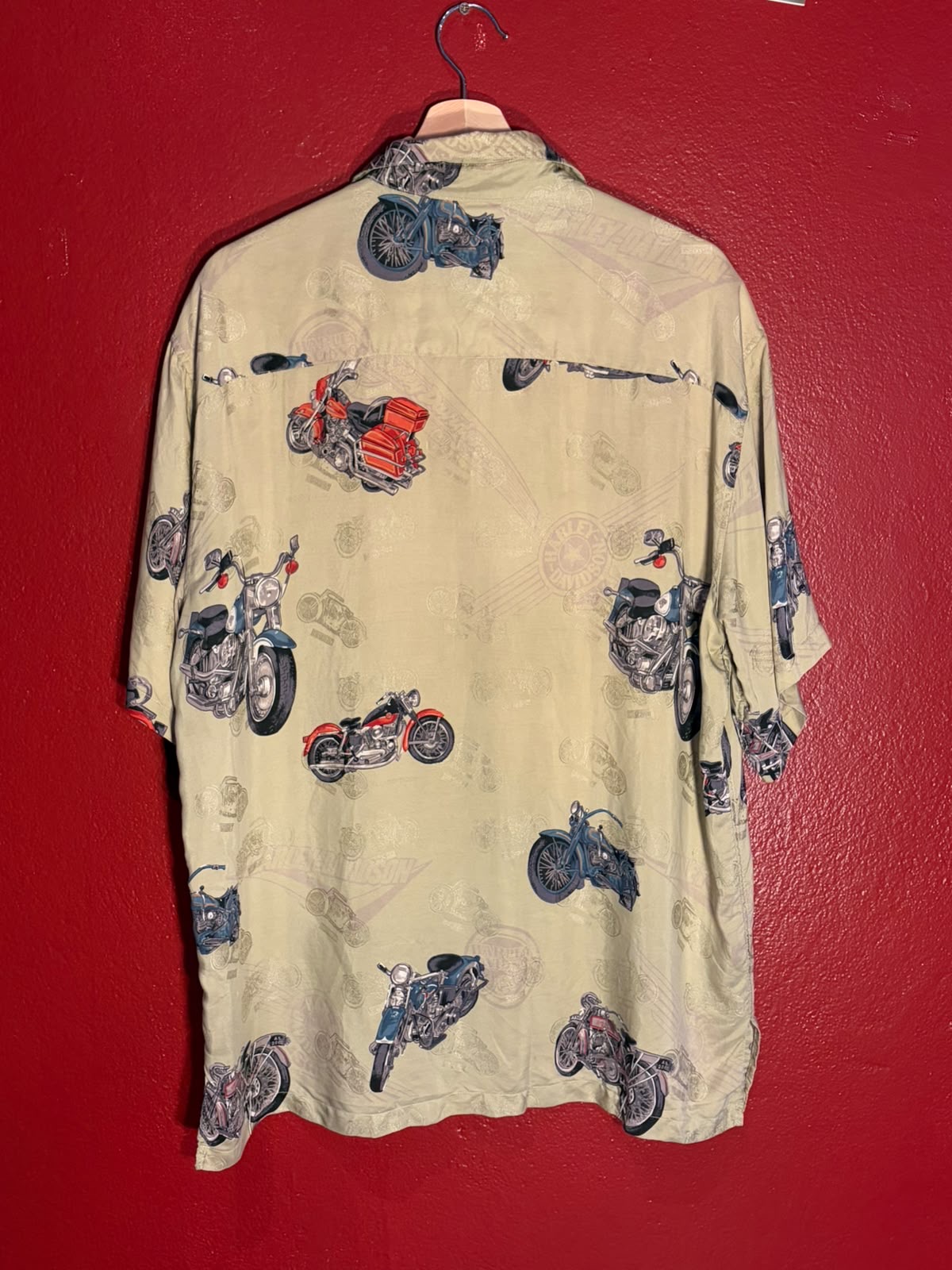 Harley-Davidson Motorcycle Print Silk Shirt [M]