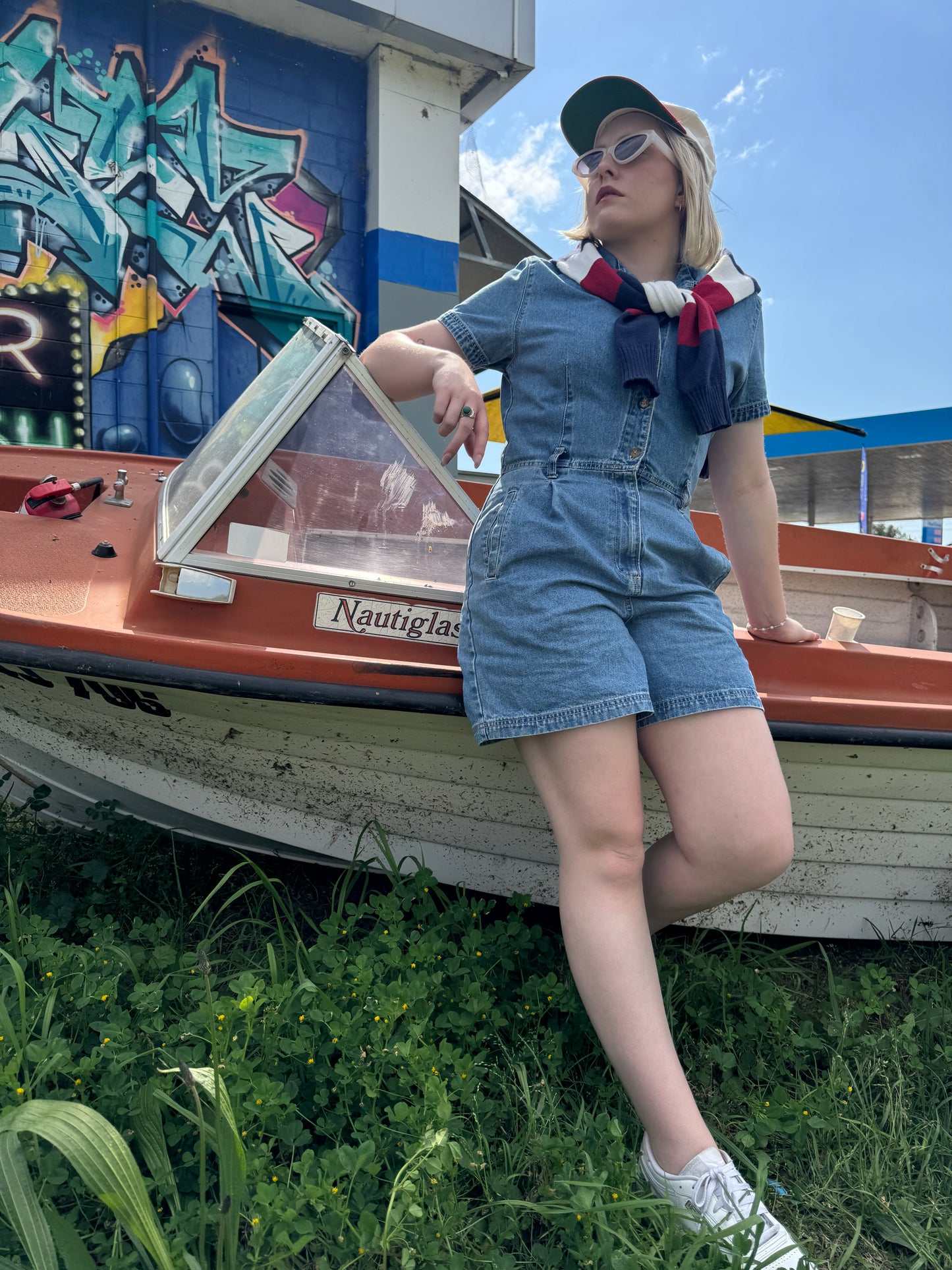 90s Vintage Gloria Vanderbilt Denim Romper [M]