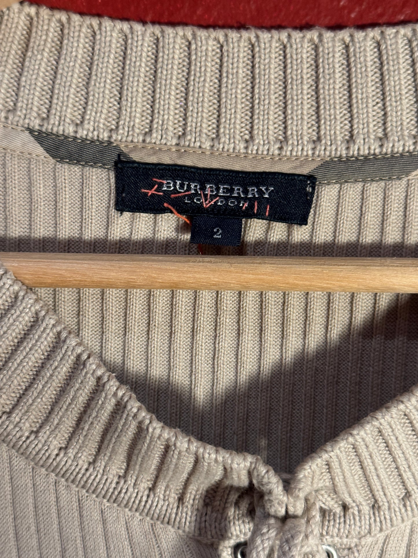 Vintage Burberry Rib Knit Lace-Up Sweater - Size 2 (AU 8)