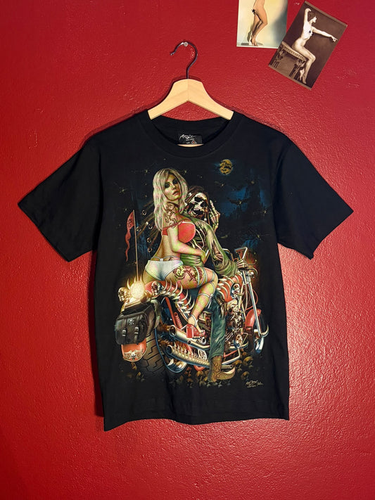 Rock Chang Skull & Motorcycle Graphic T-Shirt [S]
