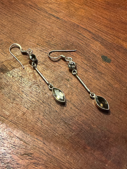 Vintage Sterling Silver & Smoky Quartz Drop Earrings – 925