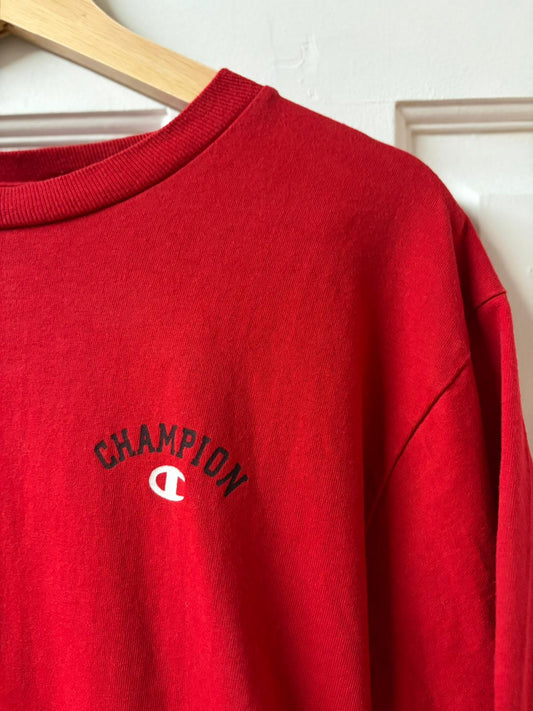 Red Champion Womens Cropped Heavy Cotton Tee - Made in USA [L/XL]