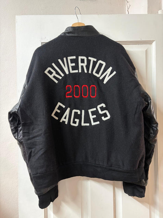 Vintage KOBE Riverton Eagles 2000 Leather Sleeve Varsity Jacket - Made in Canada [L]