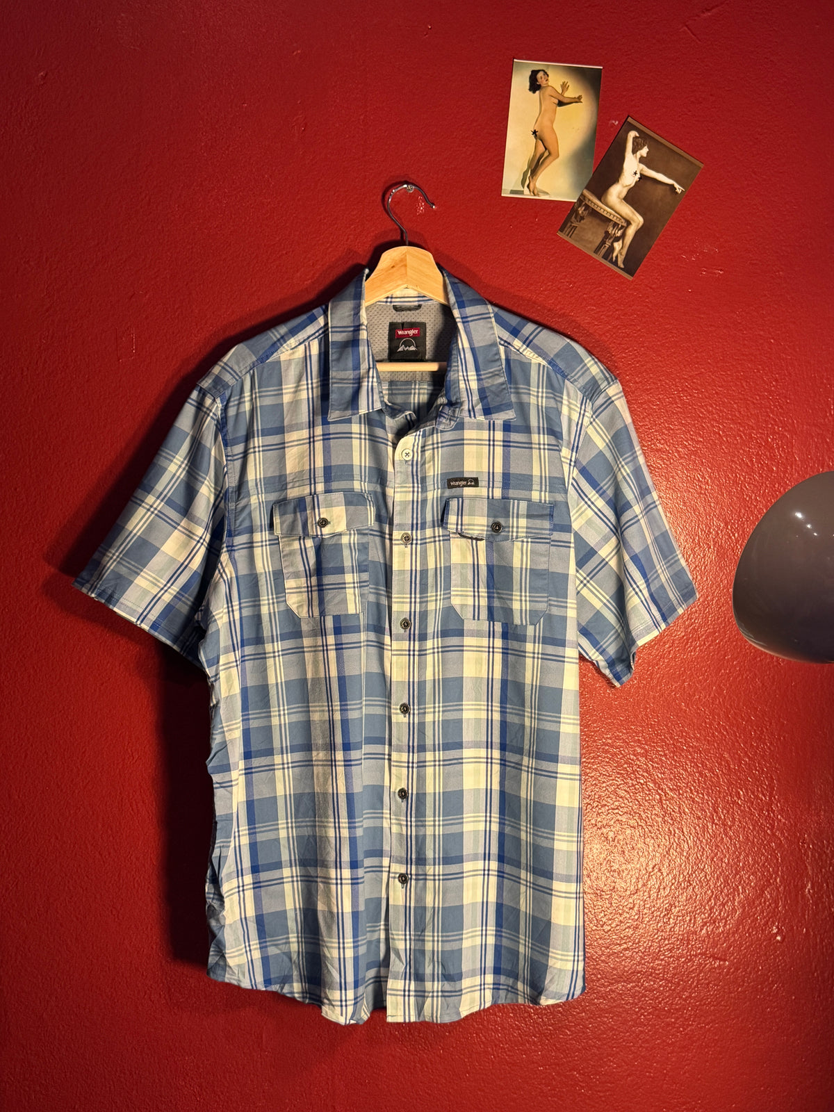 Wrangler Blue Plaid Short Sleeve Shirt [XL]