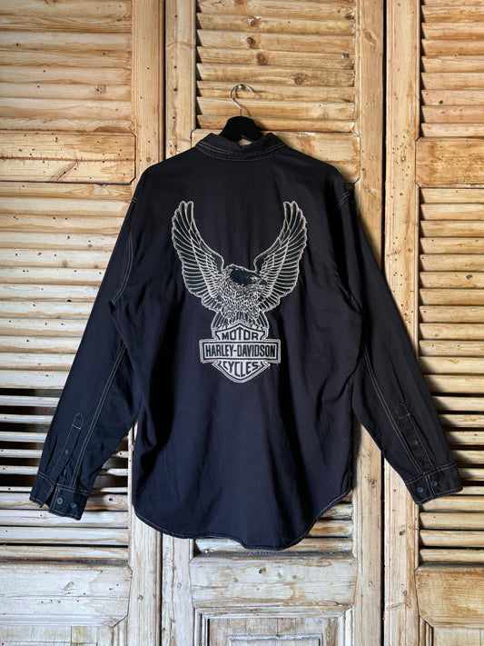 Black Embroidered Harley Davidson Long Sleeve Shirt [XL]