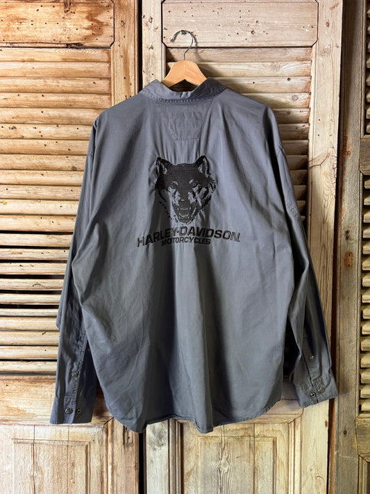 Grey Harley Davidson Embroidered Long Sleeve Shirt [XL]