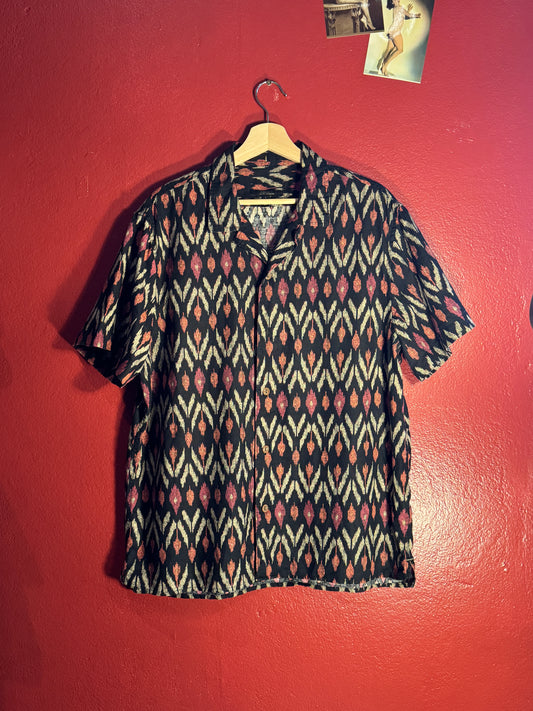 Patterned Short Sleeve Camp Collar Shirt [L]