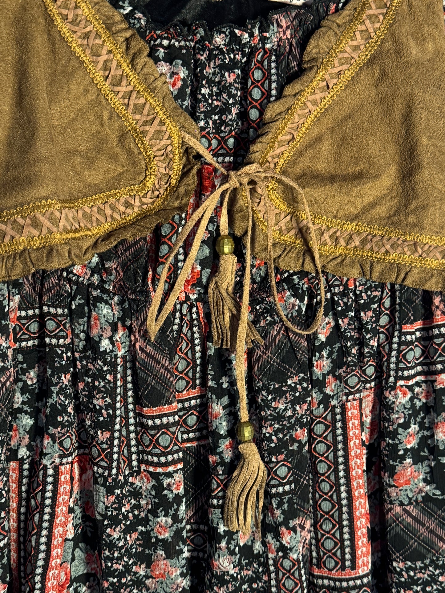 Vintage Y2K Lip & Cheek Patchwork Boho Blouse (L)