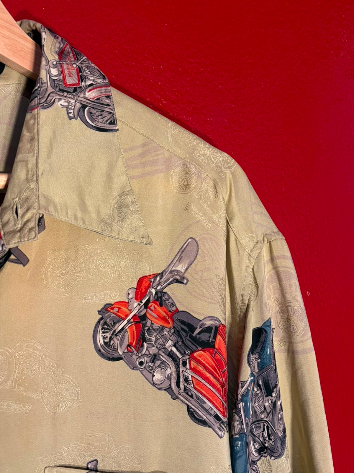 Harley-Davidson Motorcycle Print Silk Shirt [M]
