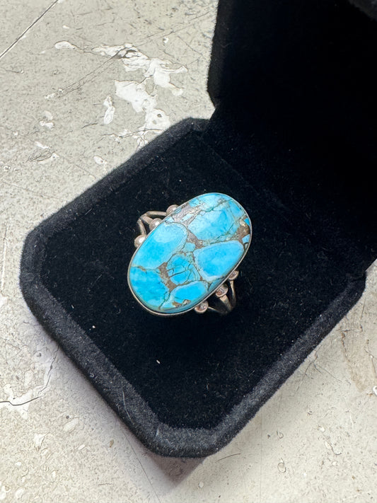 Vintage Sterling Silver & Turquoise Statement Ring – 925