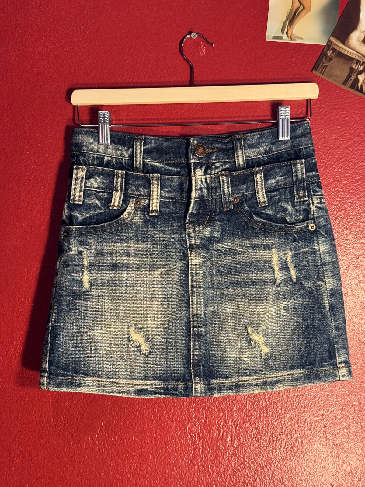 Y2K The Boos Jeans Distressed Denim Mini Skirt [S]