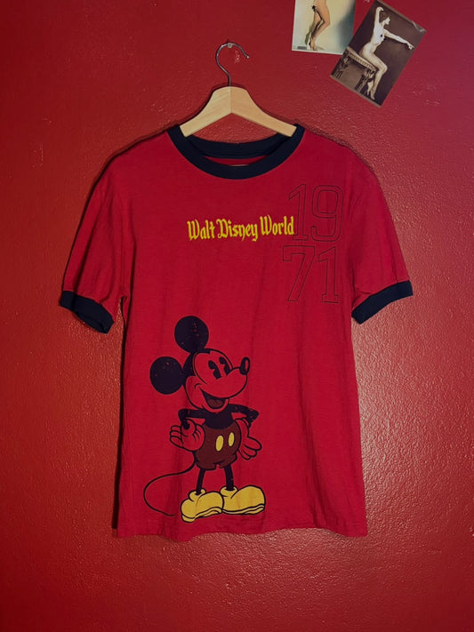 Vintage Style Walt Disney World 1971 Mickey Mouse Ringer T-Shirt - Size XL