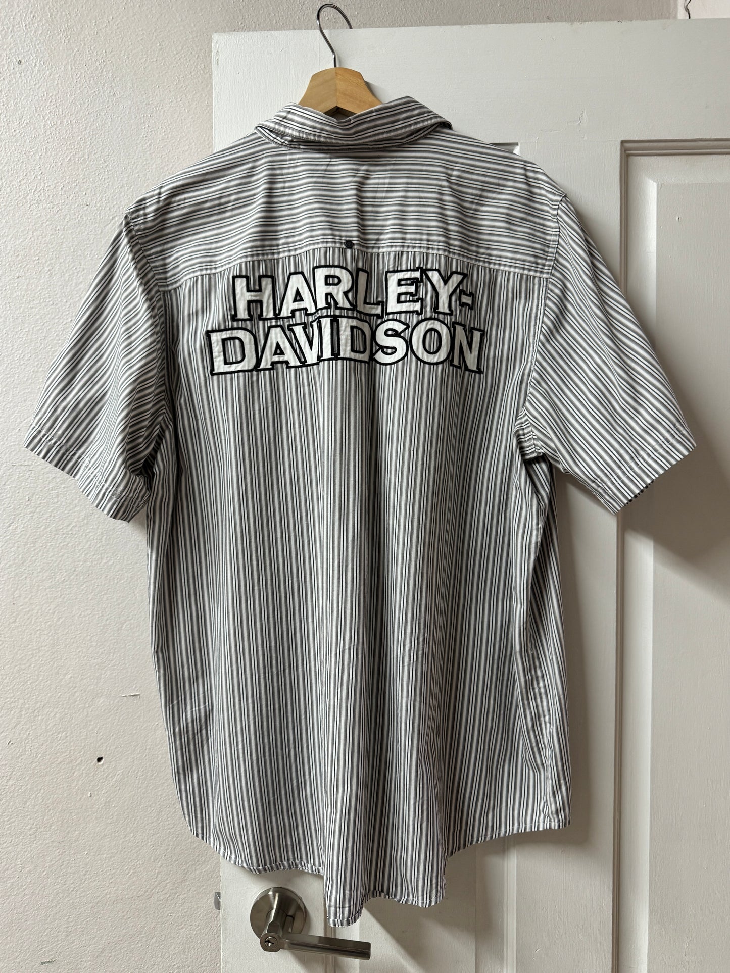 Harley Davidson Striped Short Sleeve Work Shirt [XL]
