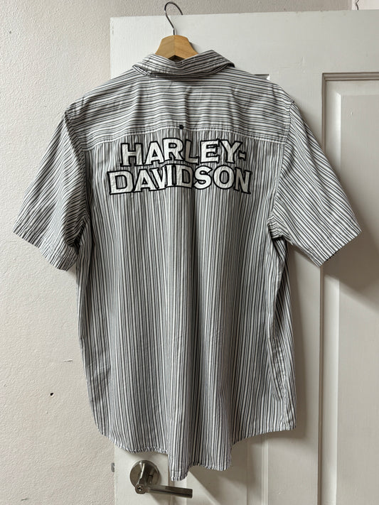 Harley Davidson Striped Short Sleeve Work Shirt [XL]