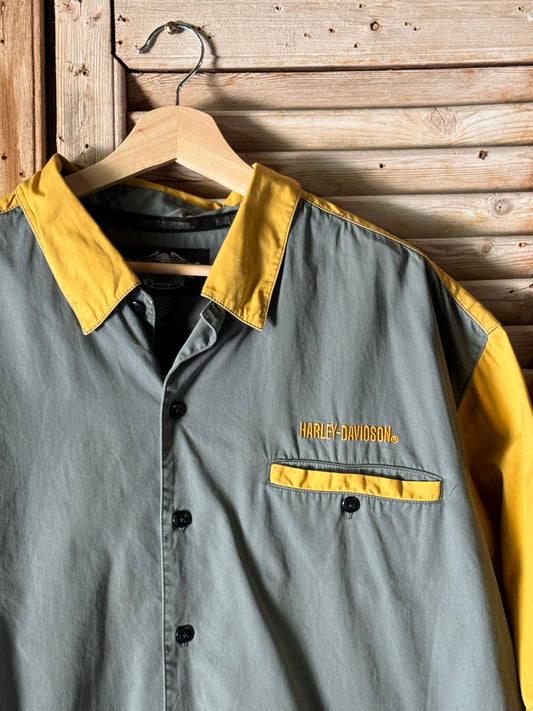 Grey & Yellow Harley Davidson Short Sleeve Shirt [2XL]
