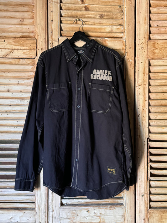 Black Embroidered Harley Davidson Long Sleeve Shirt [XL]