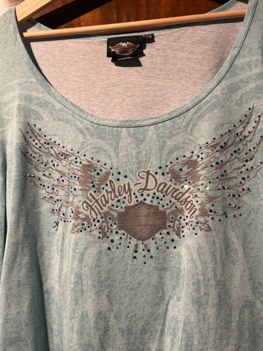 Vintage Harley Davidson Studded Wings Long Sleeve Top [XXL–3XL]