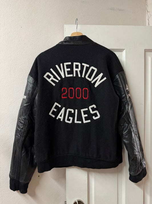 Vintage Black Wool & Leather Varisty Jacket - Made in Canada [M]