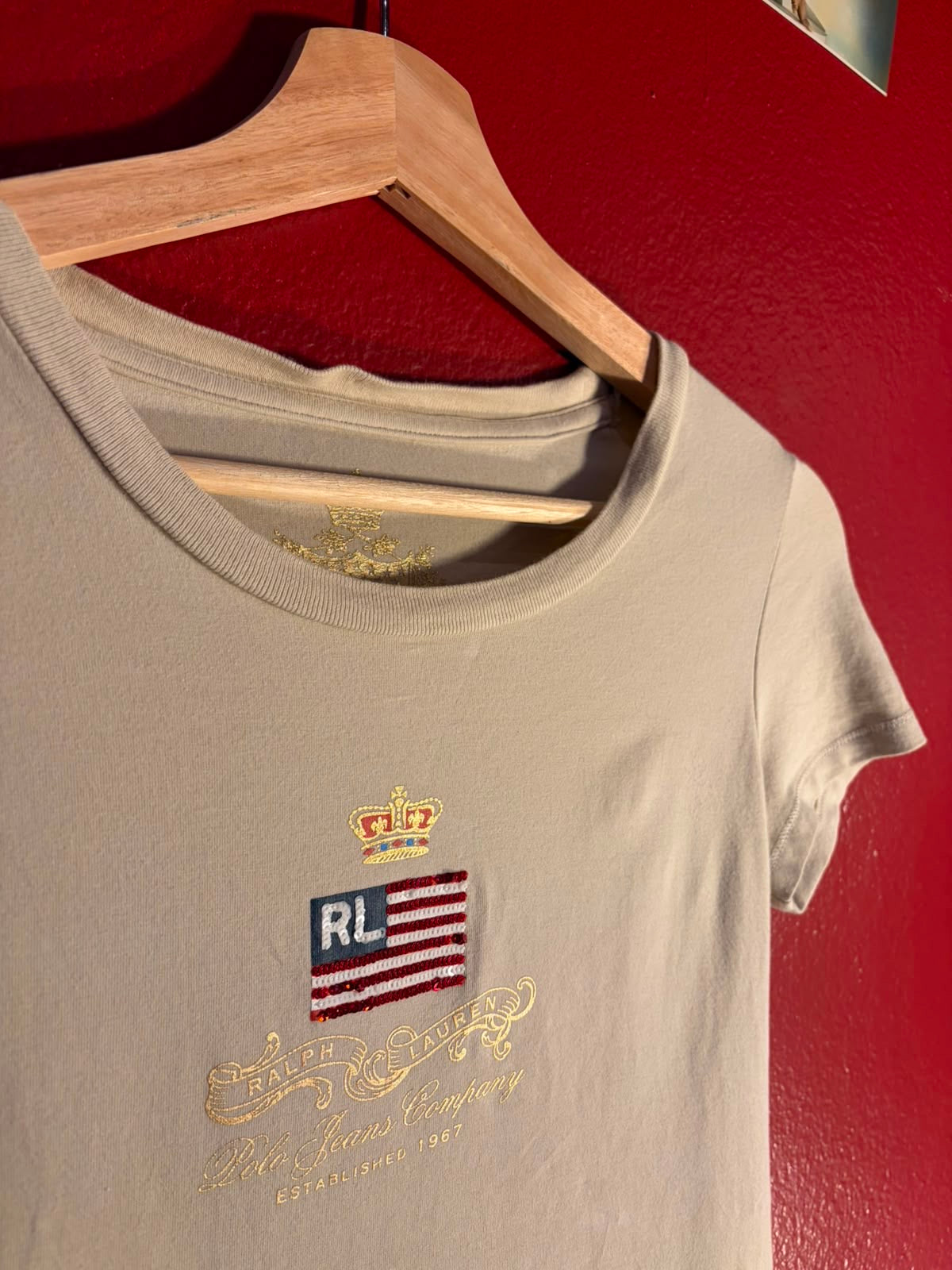 Vintage Ralph Lauren Polo Jeans Sequinned Flag Tee [S]