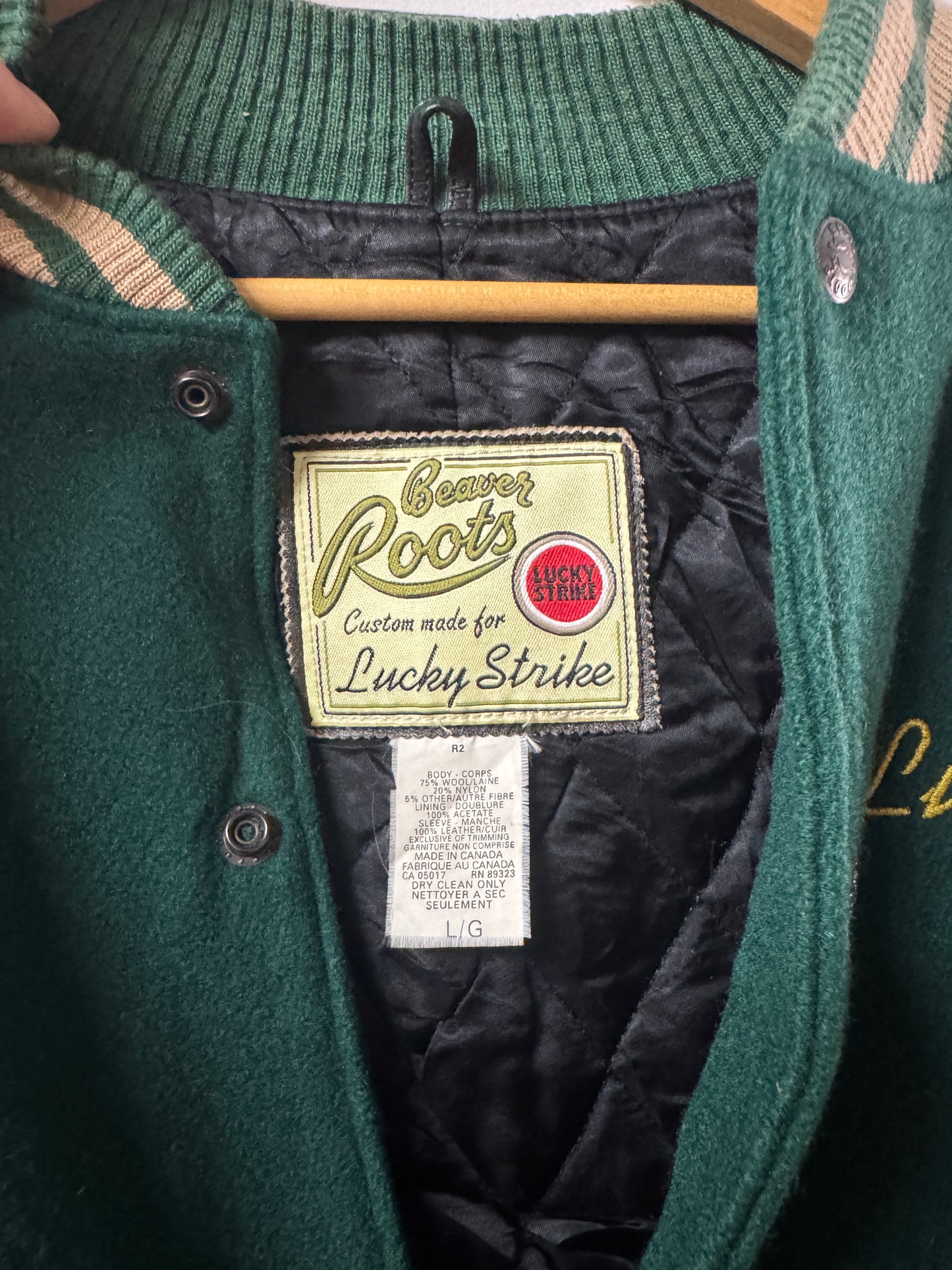 Vintage Lucky Strike x Roots Wool & Leather Varisty Jacket - Made in Canada [L]