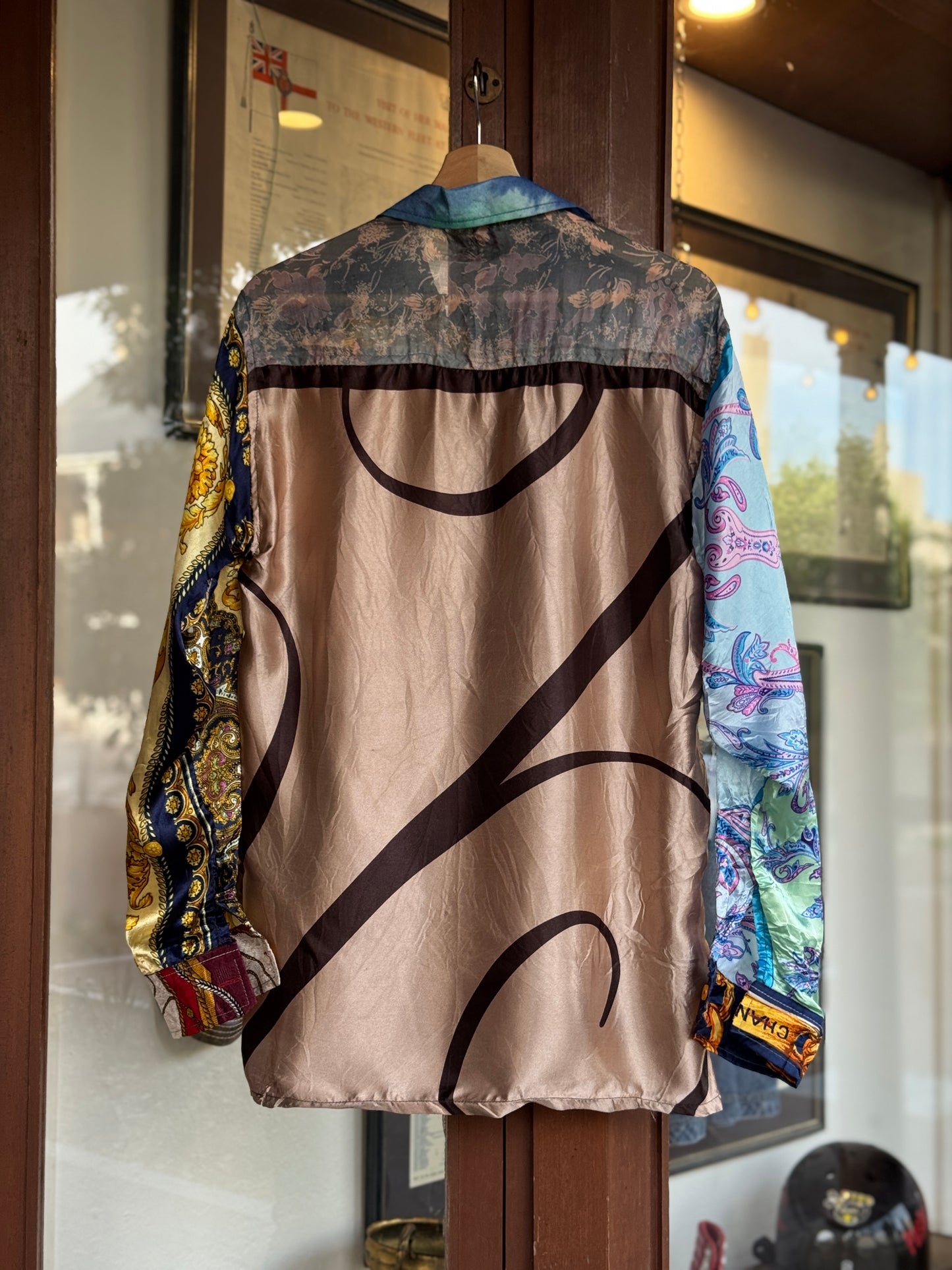 Designer Vintage Silk Reworked Button Up [L]