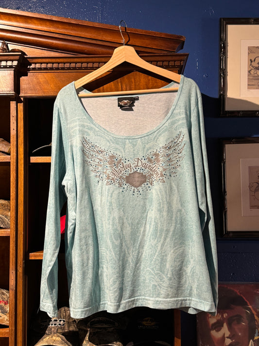 Vintage Harley Davidson Studded Wings Long Sleeve Top [XXL–3XL]