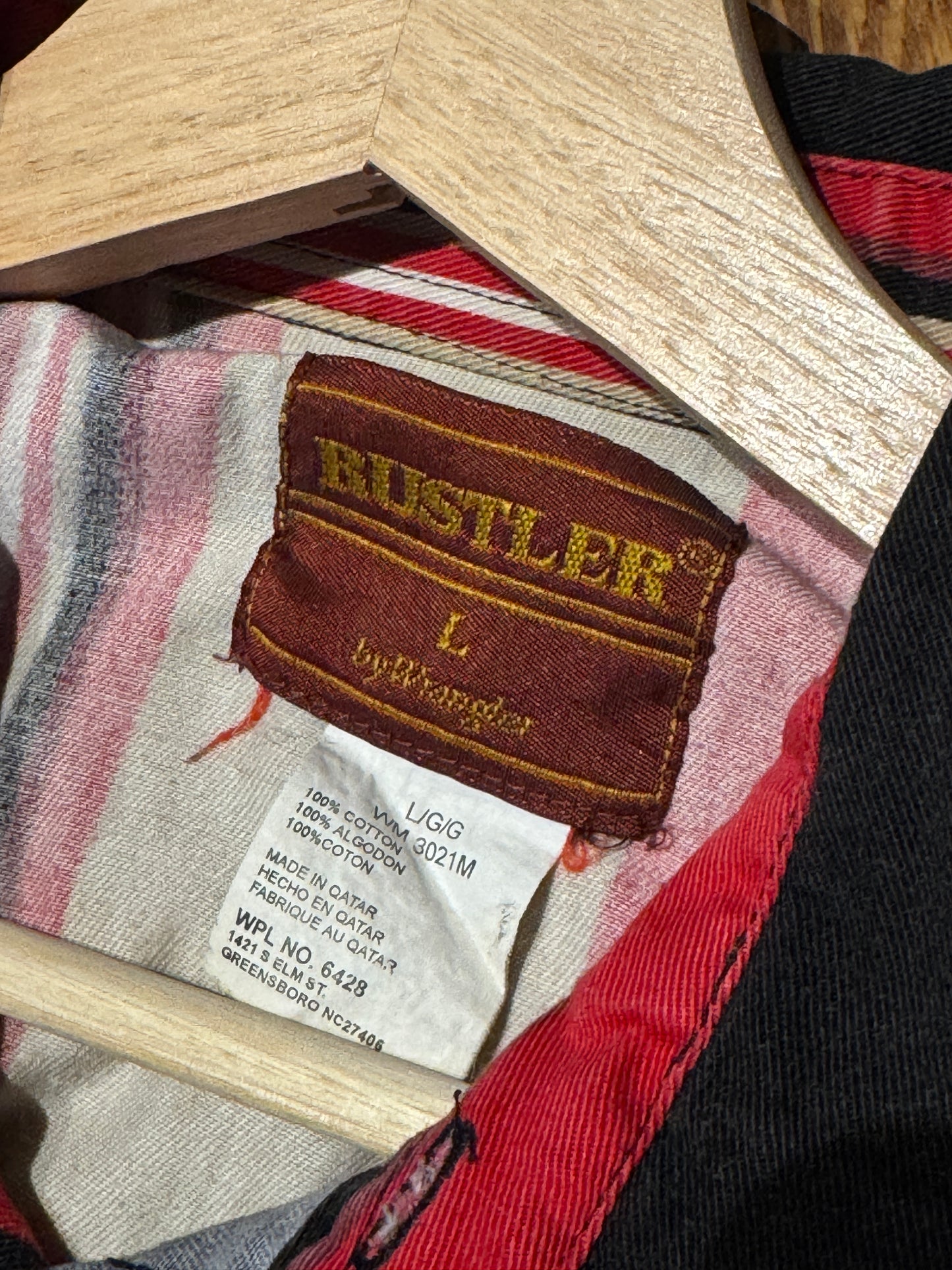 Vintage Rustler Western Snap Shirt – Red/Black Stripe (L)