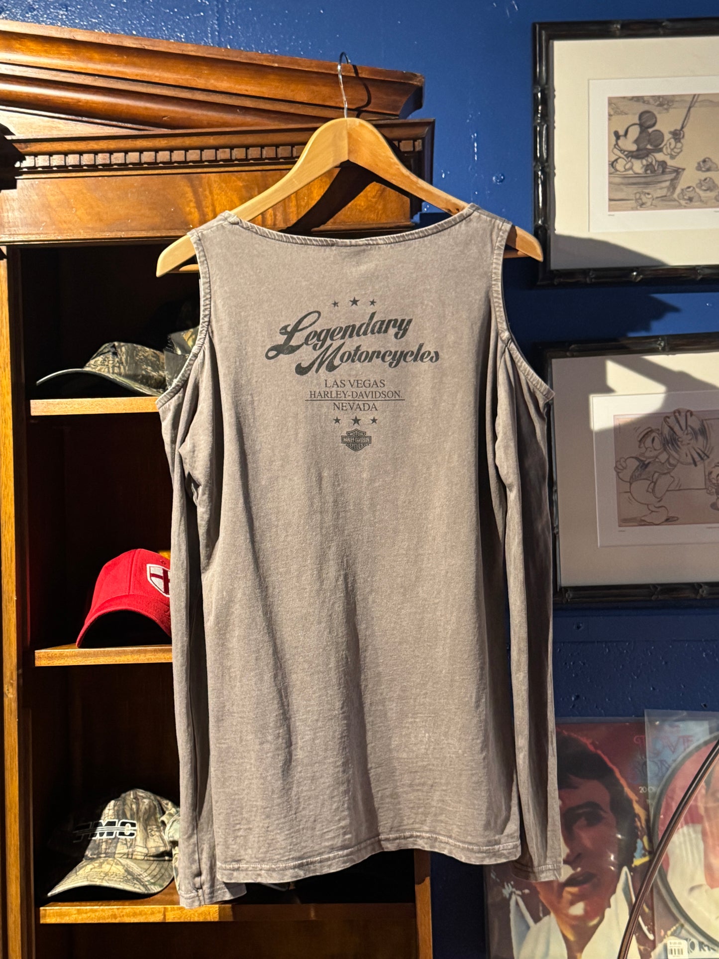 Vintage Harley Davidson Las Vegas Cold Shoulder Long Sleeve Top [L]