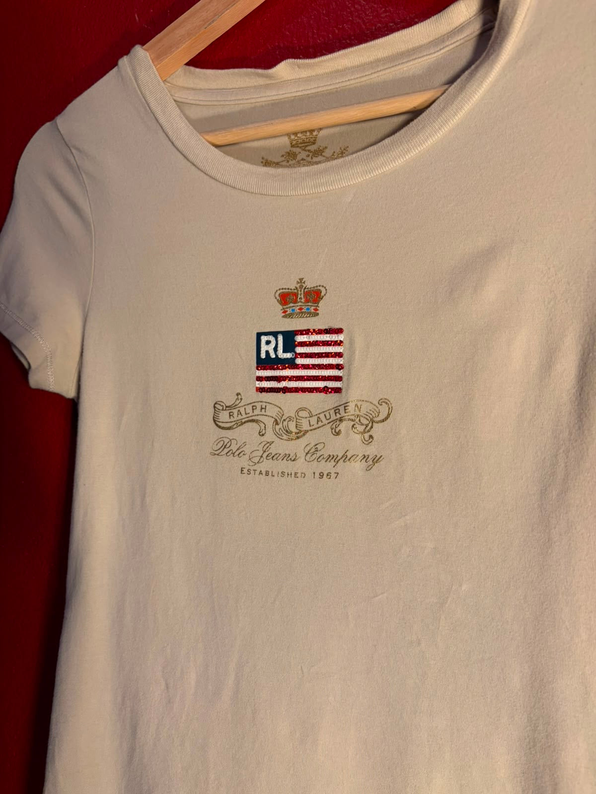 Vintage Ralph Lauren Polo Jeans Sequinned Flag Tee [S]