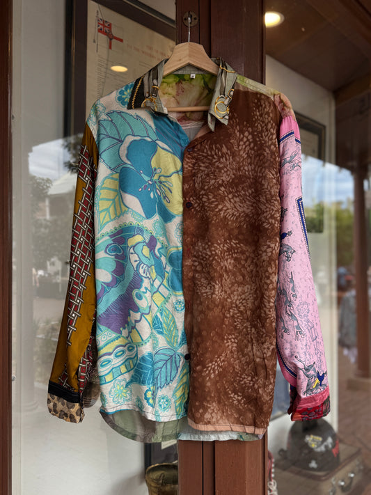 Designer Vintage Silk Reworked Button Up [M]