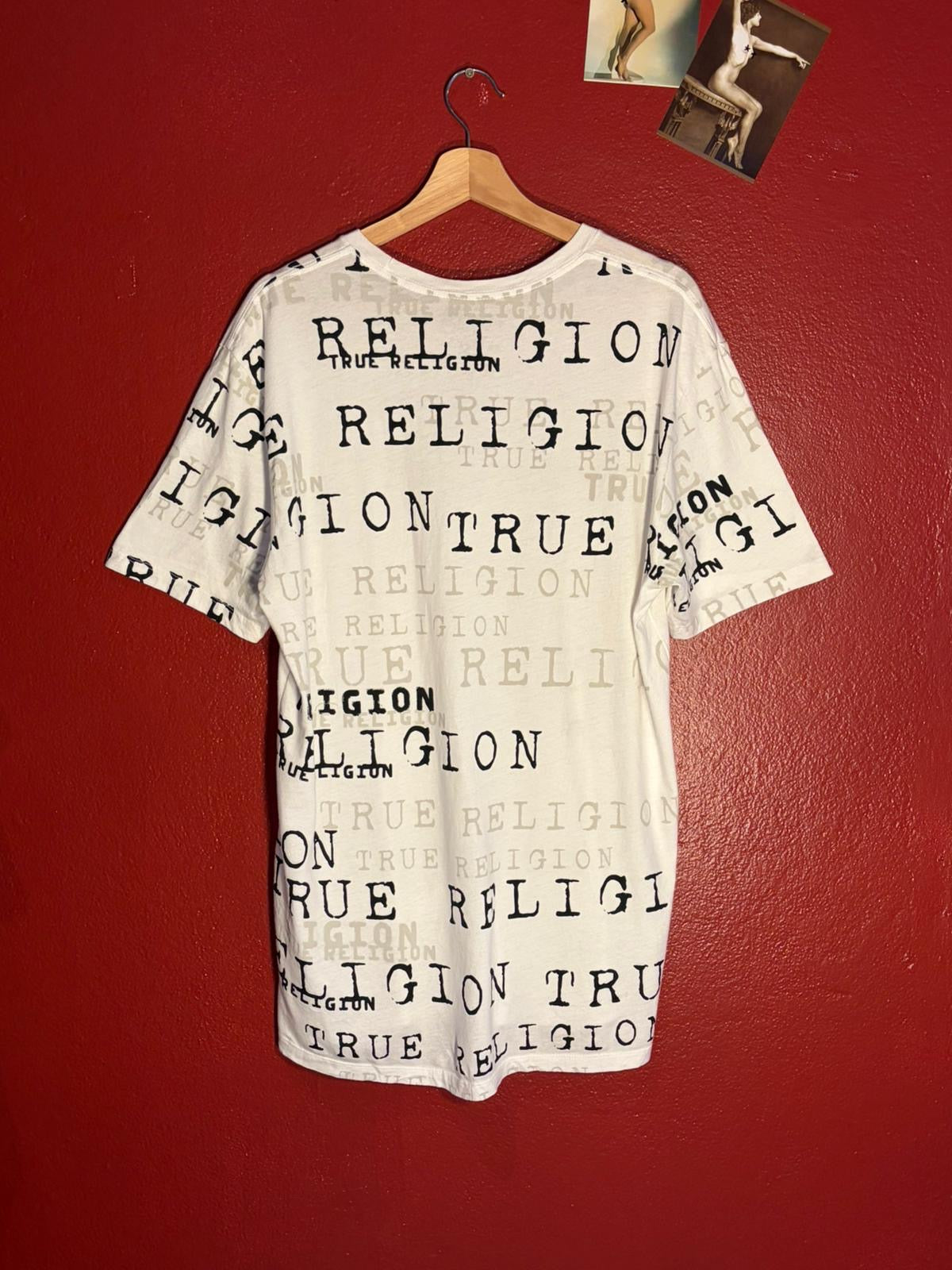 Vintage True Religion All Over Logo T-Shirt [M]