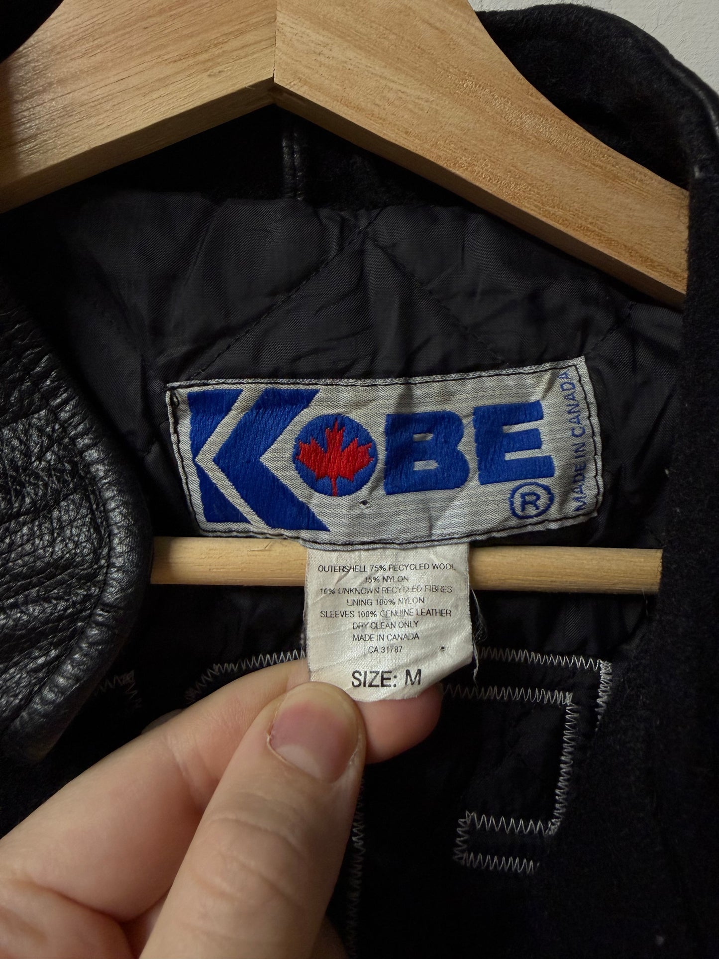 Vintage Black Wool & Leather Varisty Jacket - Made in Canada [M]