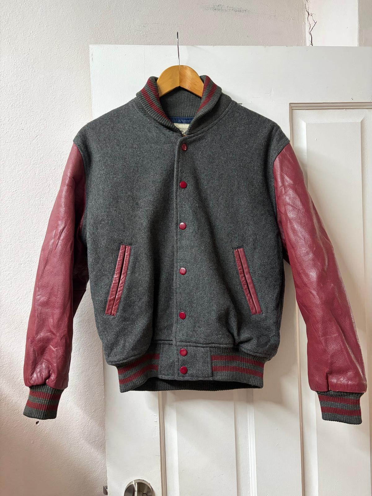 Vintage “Groovy Chap Zip Company” Leather Sleeve Varsity Jacket [M]