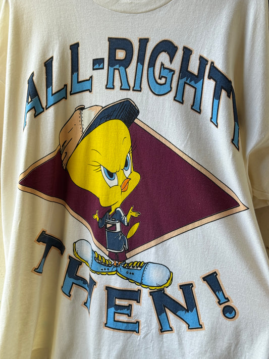 Vintage Looney Tunes Tweety “All-Right Then!” T-shirt [XL]