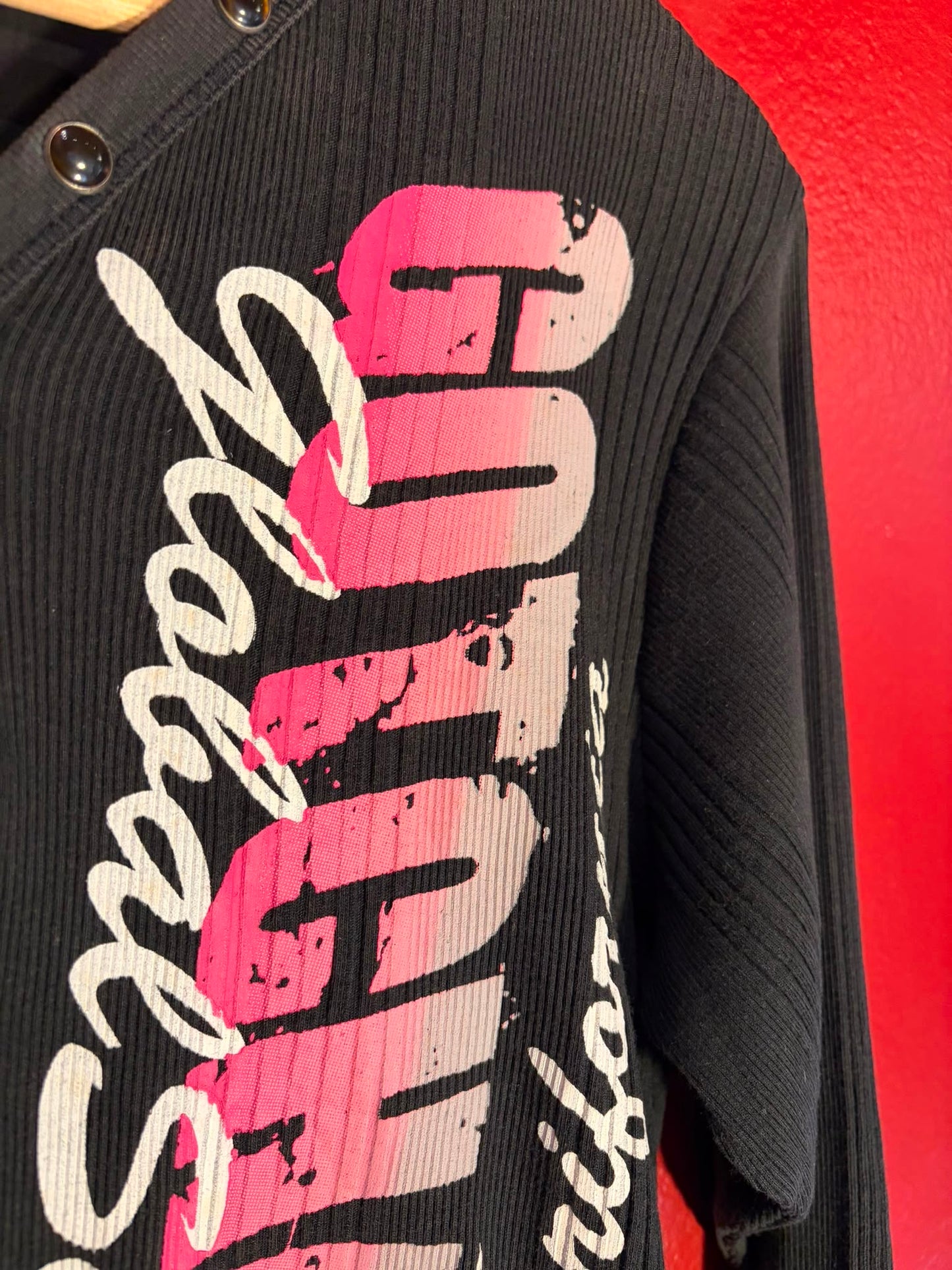 Vintage Gotcha Graphic Ribbed Long Sleeve Henley Top - S (AU 8-10)