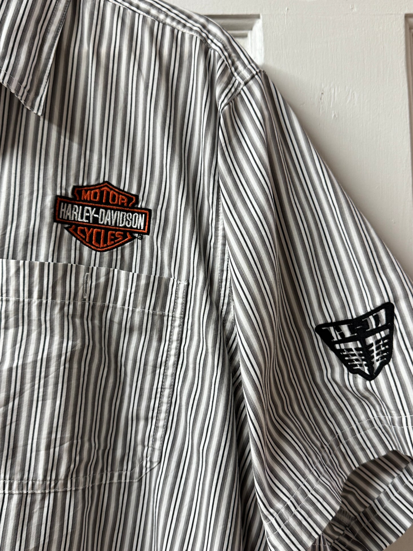 Harley Davidson Striped Short Sleeve Work Shirt [XL]