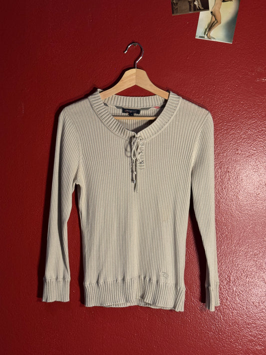 Vintage Burberry Rib Knit Lace-Up Sweater - Size 2 (AU 8)