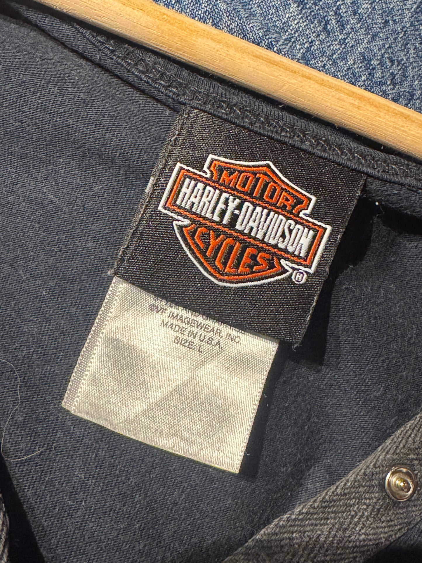 Vintage Harley Davidson Womens Snap Neck Henley T Shirt [L]