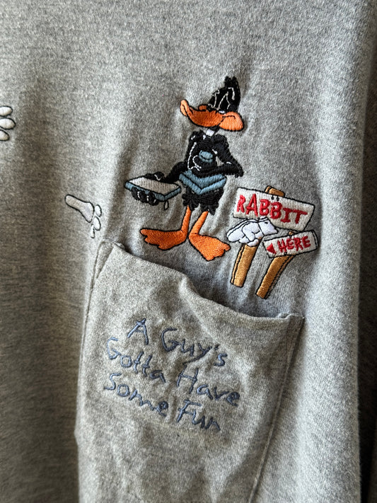 Vintage Warner Bros Daffy Duck Pocket T-shirt [XL]