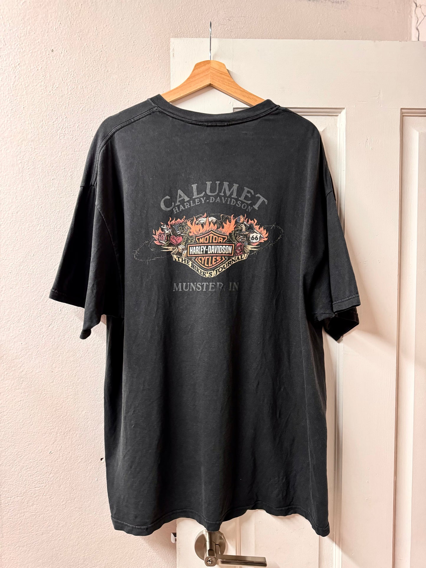 Harley Davidson Munster Indiana Graphic Tee - Hanes Beefy-T / Made in USA [2XL]
